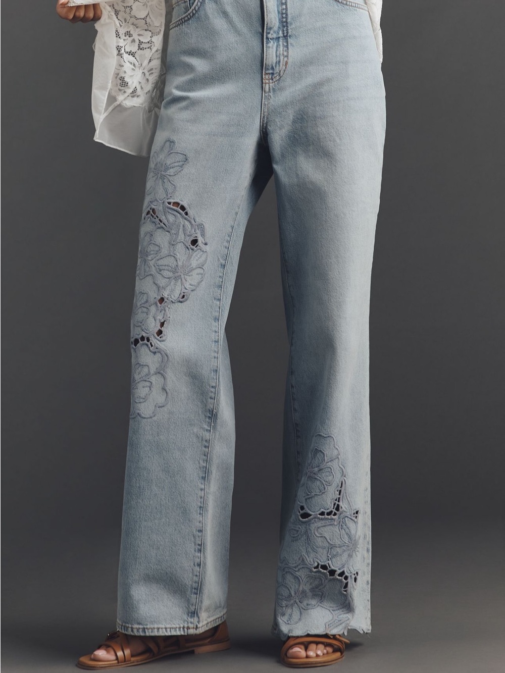 Austyn High-Rise Wide-Leg Embroidered Jeans by Pilcro Blue Size 26